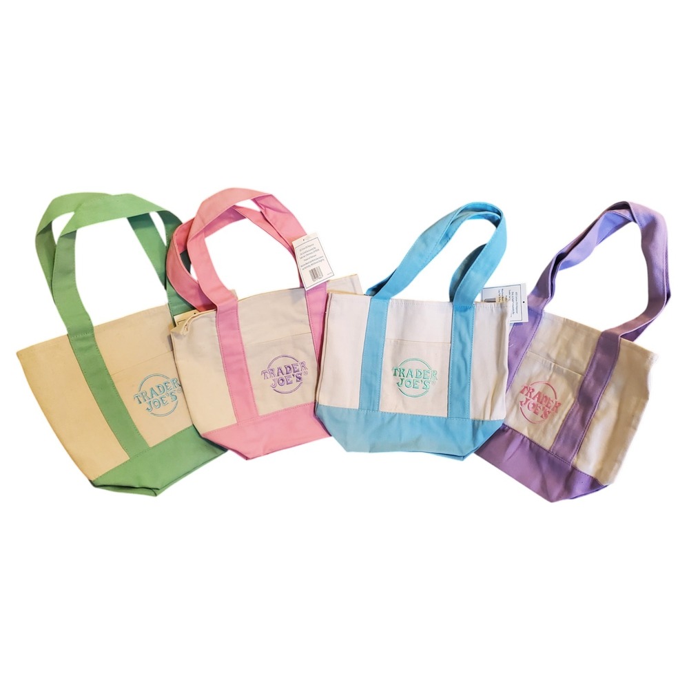 Trader Joe's Spring 2026 Mini Pastel Canvas Tote Bag Set Of 4 IN HAND